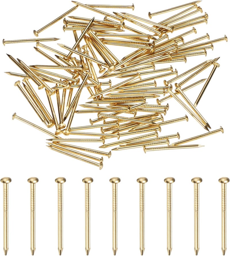 M METERXITY 100-Pack Small Tiny Nails, 1.2mm x 20mm Brass Precision MIni Nails Hardware Round Head for Wooden/DIY Crafts Decorative/Household Accessories/Picture Hanging - Image 1